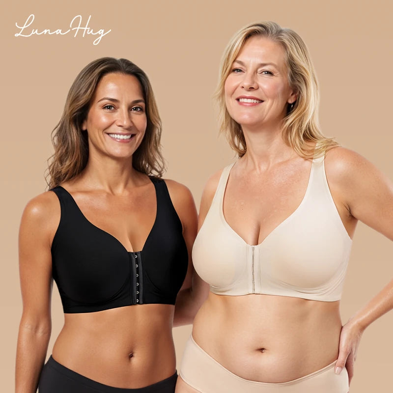 LunaHug - Seamless Front Buckle Cross Back Shaping Bra For Seniors
